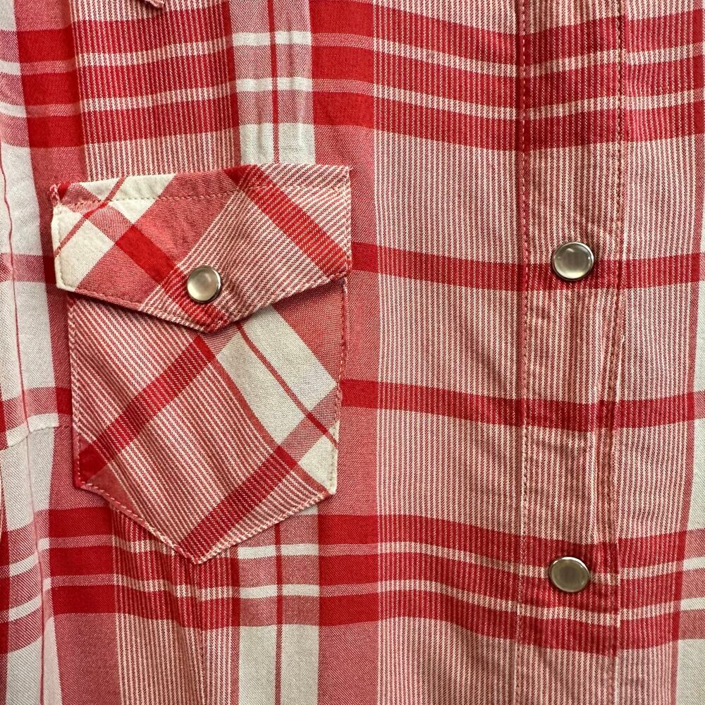 Wrangler Retro Red Plaid Pearl Snap Long Sleeve Shirt Medium Western Cowgirl - Picture 4 of 9